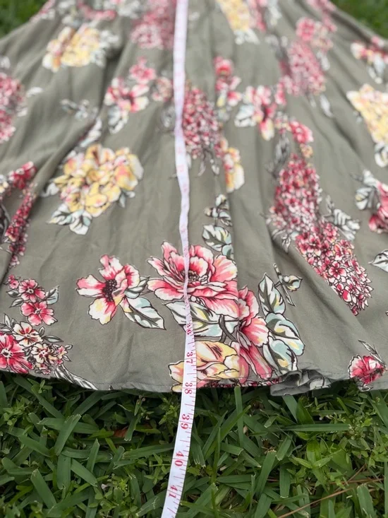 Lola P Floral Maxi Skirt Y2K Boho Cottagecore Flowy Gray Pink S M - Picture 4 of 5